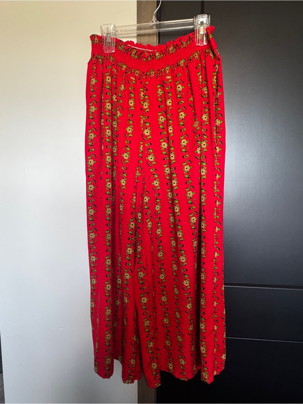 Jade by Jane Red Floral Wide-Leg Pants with Elastic Waist